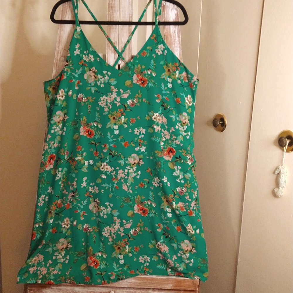 Xhilaration Green Floral Trapeze Dress XXL